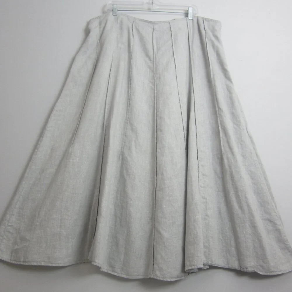 J Jill Womens Plus 22 Gray Silver Linen Metallic Panel Midi Flare Skirt Classic - Picture 1 of 13